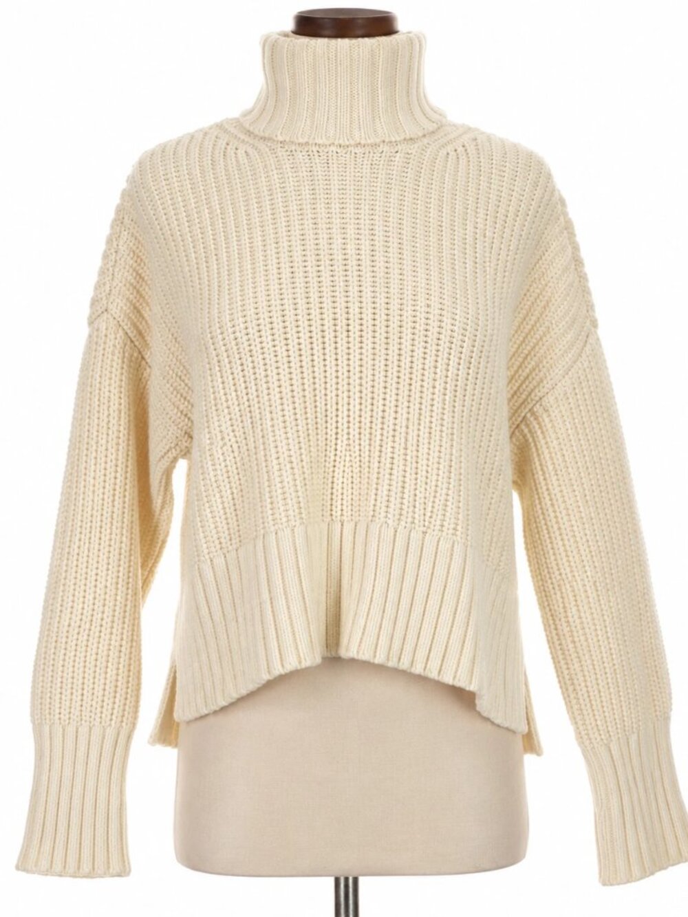 Madewell Womens S Ivory Chunky Knit Turtleneck Sweater Cropped Cotton Blend